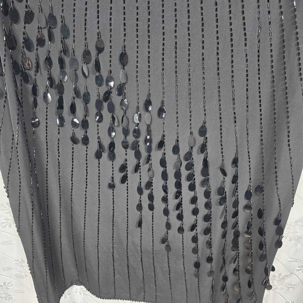 Oleg Cassini Vintage Black Tie Shift Dress Womens 14 Silk Beaded Sequin Formal - Picture 9 of 12